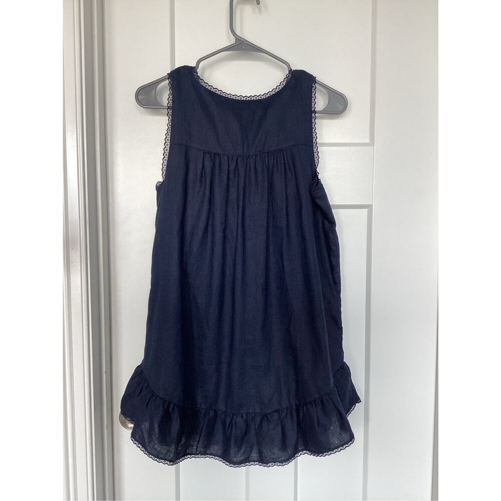 Aritzia Sunday Best Karina Linen Smocked Babydoll Dress XS navy blue lace rose - Picture 8 of 14